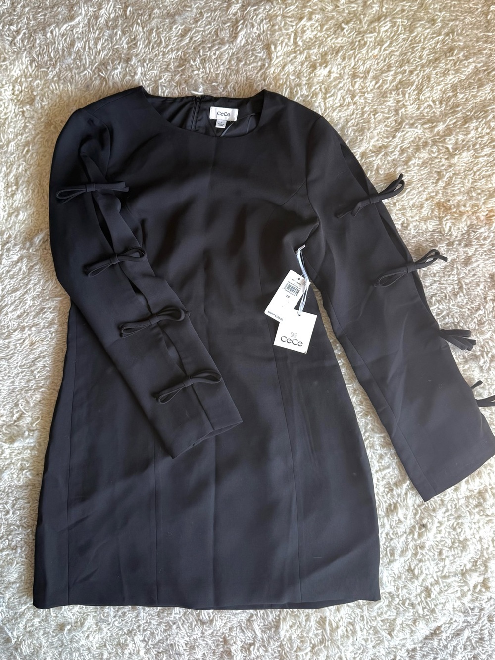 CeCe Black Mini Dress with Bow Sleeve Accents
